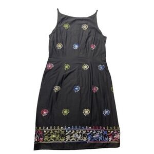 Harolds Dress Womens Medium Black Embroidered Flowers Lined Vintage